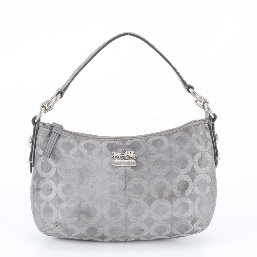 Coach Op Art 44594 Leather Shoulder Bag Tote Handbag Silver Hardware Women's